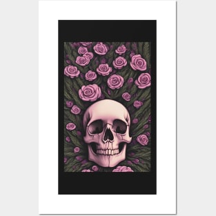 Skull and Roses | Life and Death | Beautiful Skull and Flowers | Floral Skull Artwork Posters and Art